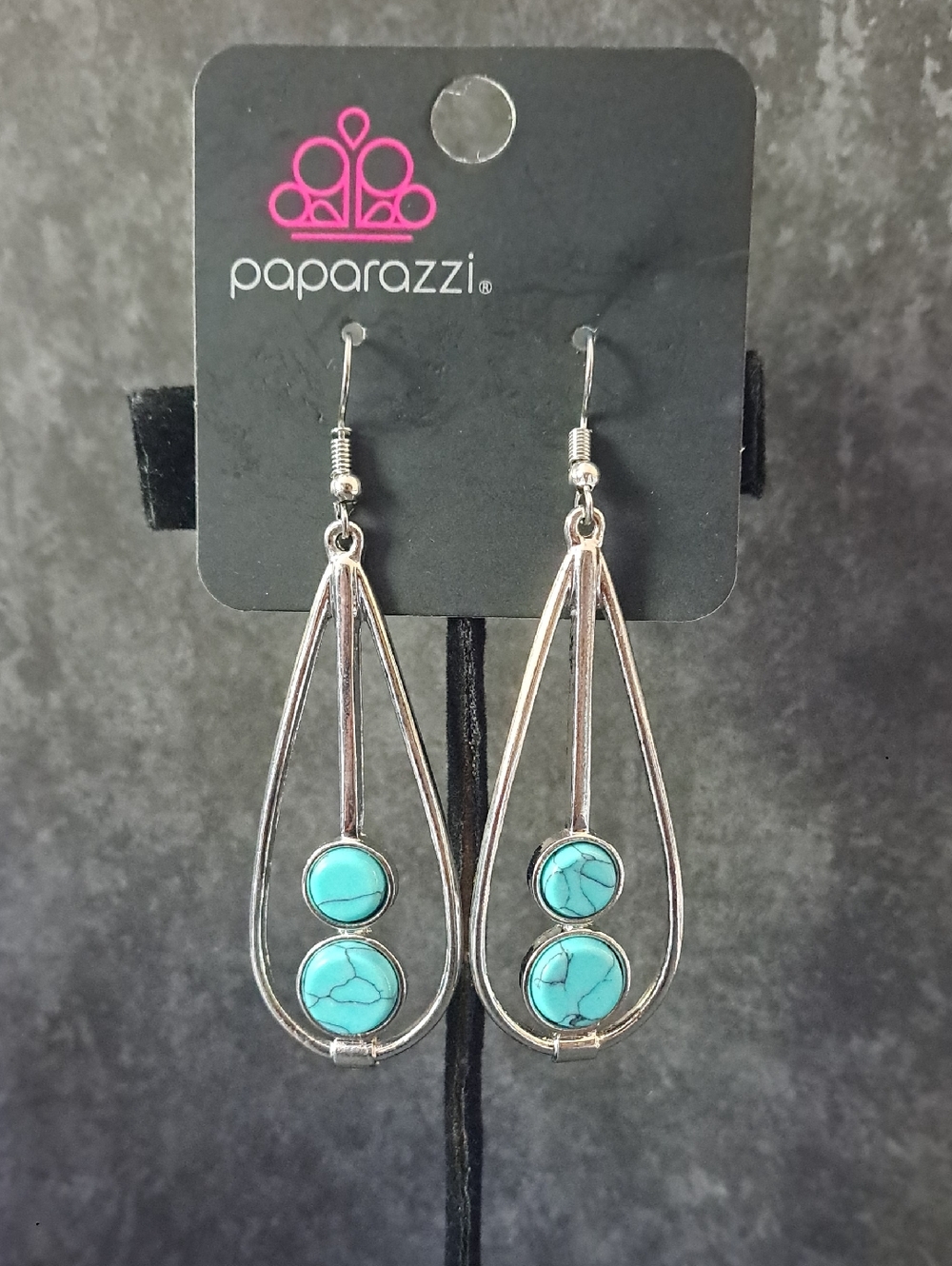 Paparazzi "Natural Nova" Silvertone & Turquoise Teardrop Dangle Earrings